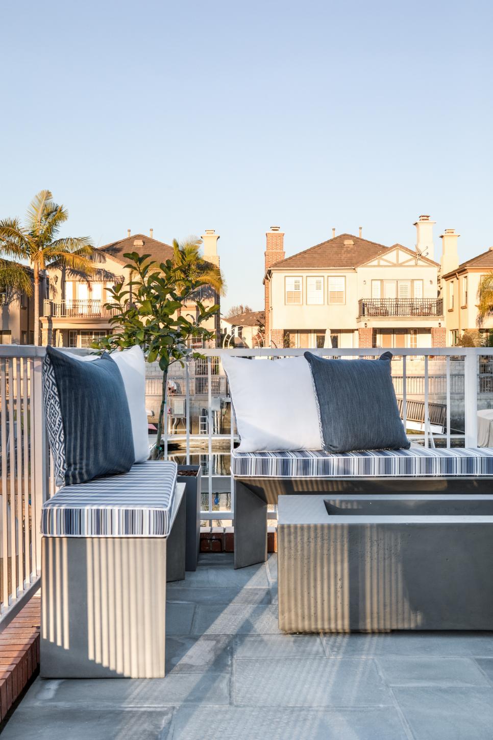 Coastal Waterfront Patio With Benches Waterfront Patio With Benches