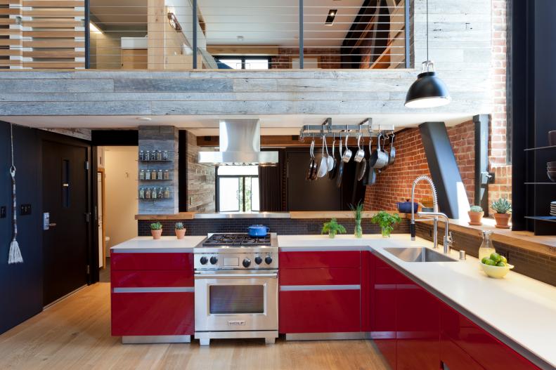 Modern Loft Kitchen with White Oak Bar Top