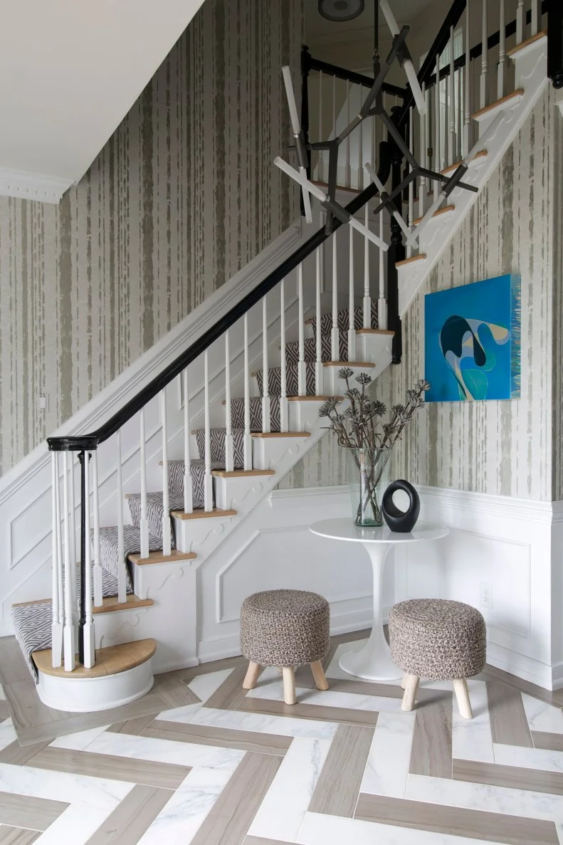 Entryway with Chevron Pattern Flooring