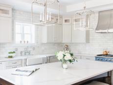 White Kitchen With Lantern Pendants