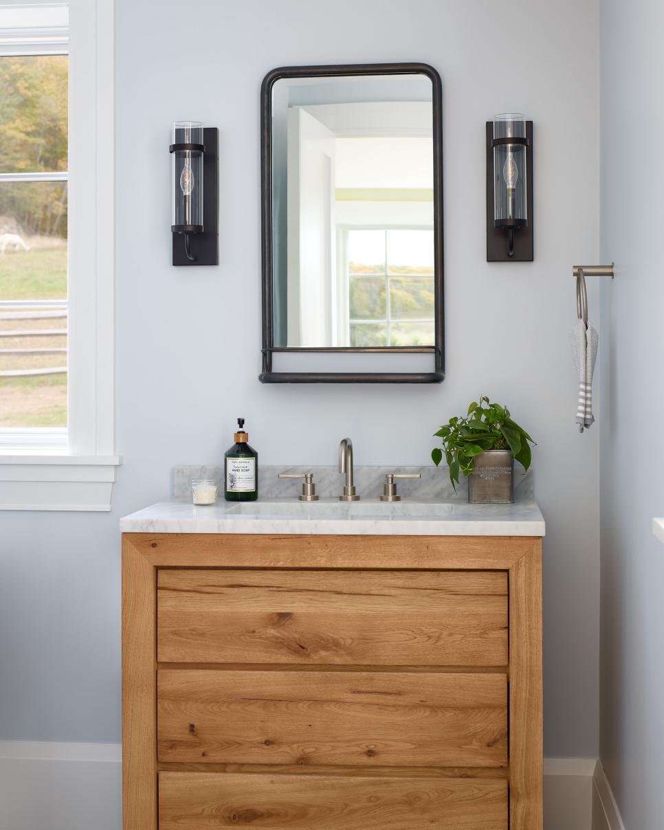 Guest Bathroom With Black Sconces Bathroom With Black Sconces