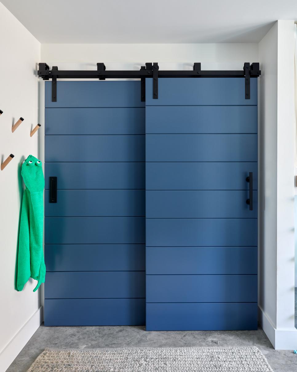 Sliding Closet Doors in Kids Bunk Room Blue Sliding Closet Doors