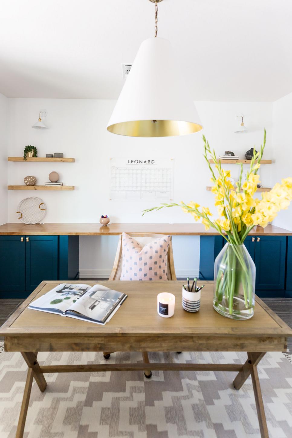 Farmhouse-Inspired Home Office Farmhouse Style Office With Wooden Desk And Chair On Patterned Rug