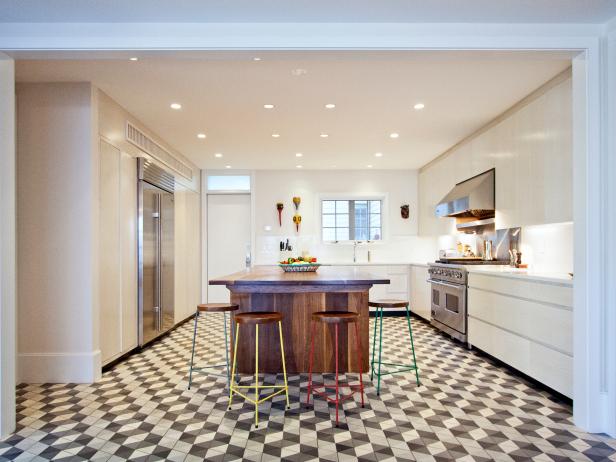 Modern Kitchen with Geometric Floor Tiles
