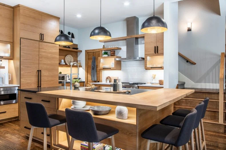 Open Plan Kitchen With Black Lights