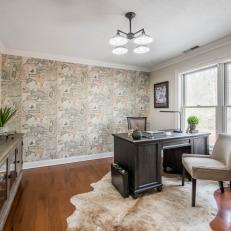  Transitional Home Office With Map Wallpaper