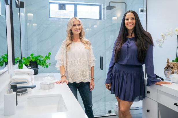 Host Christina Anstead with homeowner and friend Cassie Zebisch after renovation, as seen on Christina on the Coast.