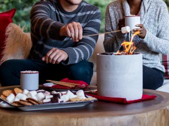Roasting Marshmallows on a DIY Tabletop Fireplace
