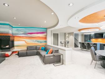 Modern Finished Basement with Hand-Painted Walls and Ceiling