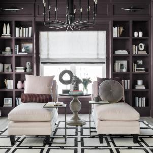 Pair of Chaise Longues and Round Pedestal Table in Cozy Sitting Room