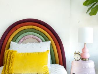 Twin Bed With Padded Rainbow Headboard