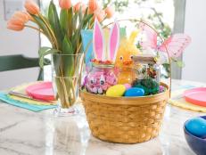 DIY Candy Jars With Spring-Inspired Design in an Easter Basket