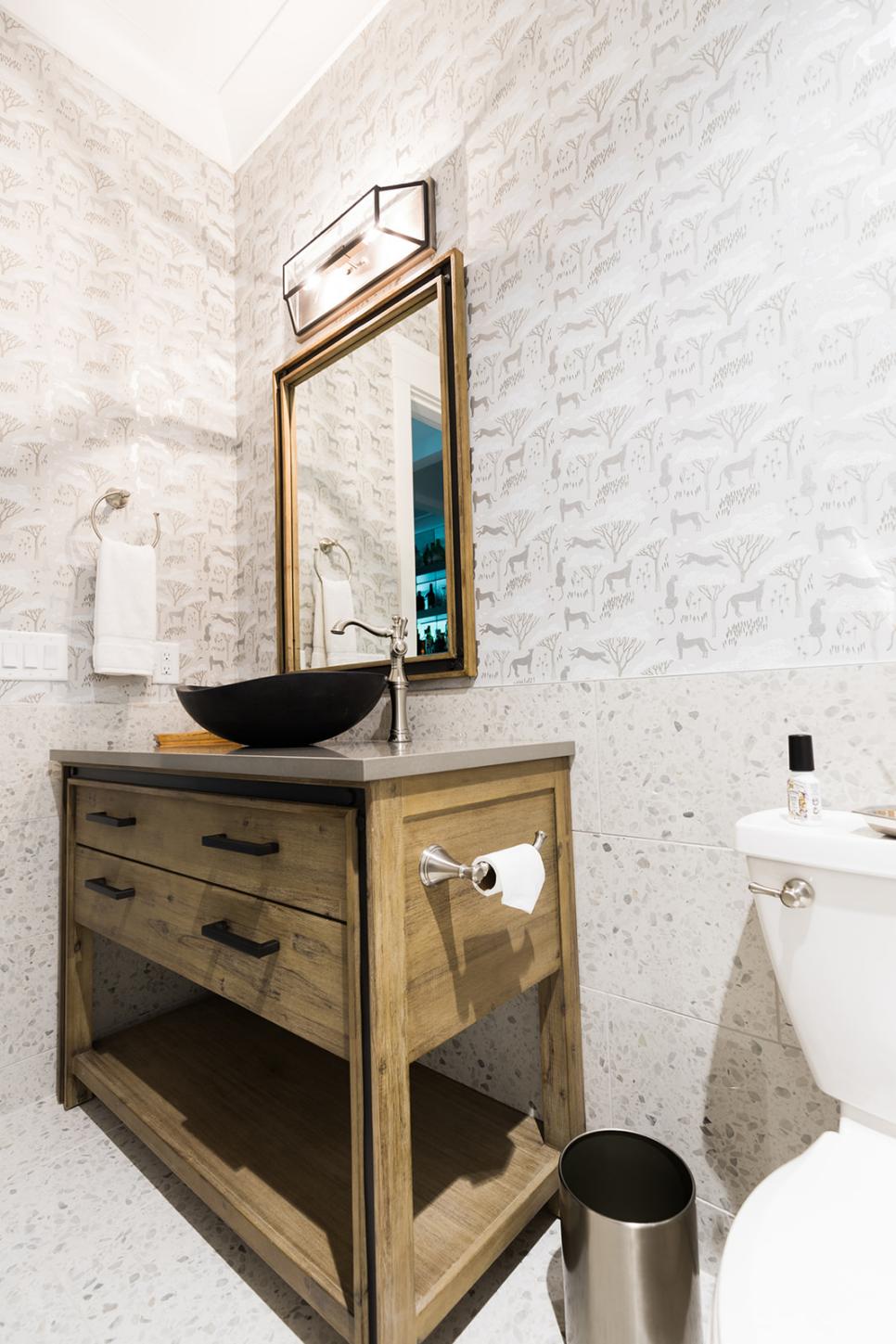 Silver Small Bathroom With Terrazzo Tile Silver Small Bathroom