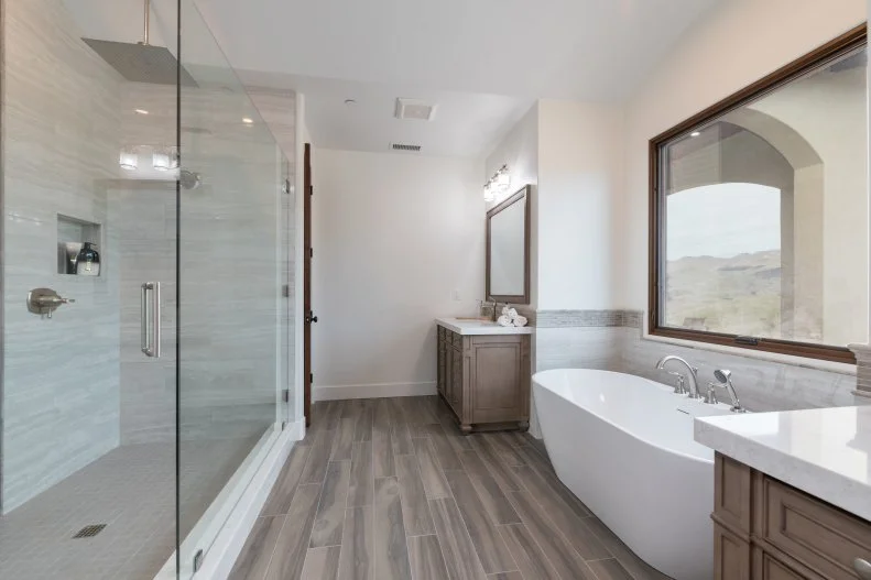 Master Bath With Massive Walk-In Shower, Oversized Tub Beneath Window