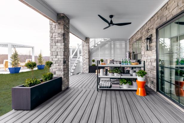 Dark-Colored Floor on Covered Patio Made of Eco-Friendly Materials