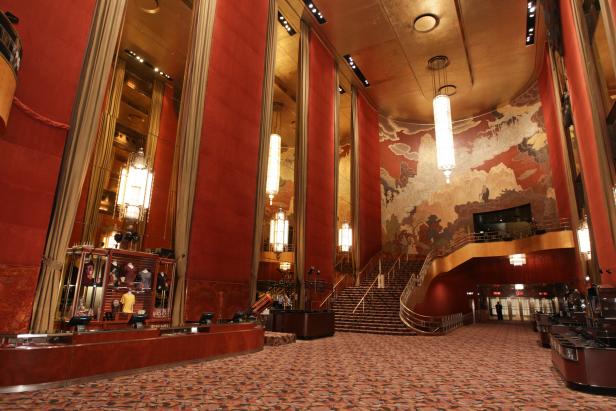 Before shot of the lobby of Radio City Music Hall where host Thom Filicia will create a one-of-a-kind holiday wonderland with a hanging Swarovski crystal Christmas tree as seen on HGTV's Radio City Holiday.