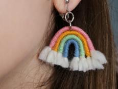 Woman Wearing Yarn Rainbow Earring