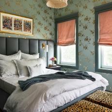 Bohemian Bedroom With Gold Leaf Print Wallpaper 