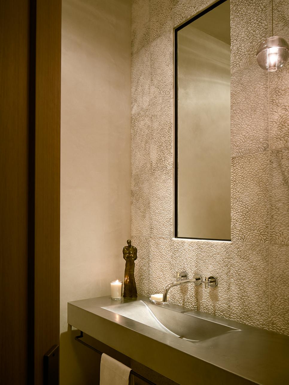 Neutral Powder Room With Statue Powder Room With Statue