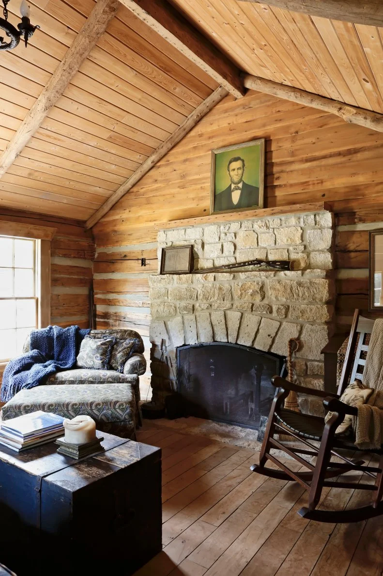 Living Room, Vaulted Ceilings, Stone Hearth Fireplace, Rocking Chair