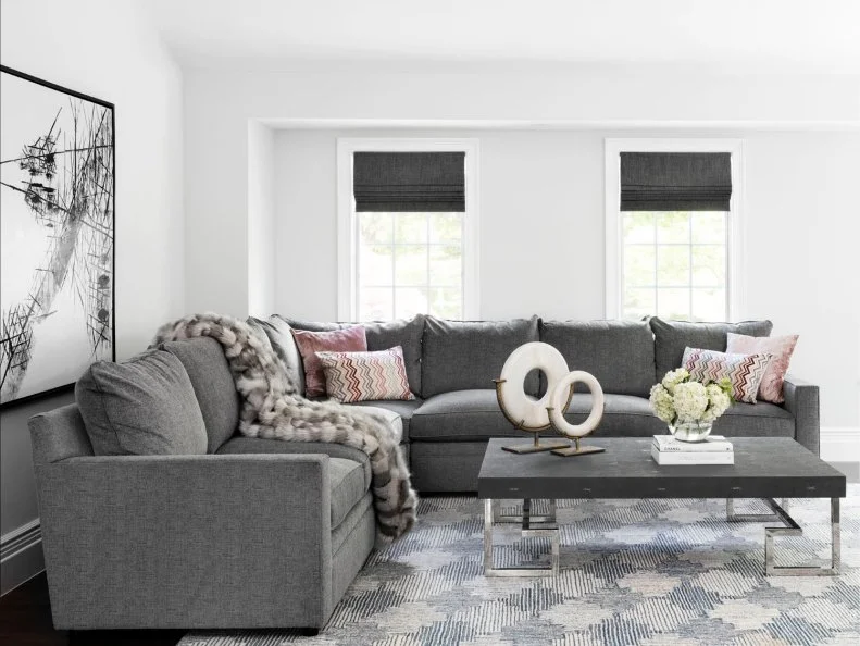 Gray Living Room With Pink Pillows