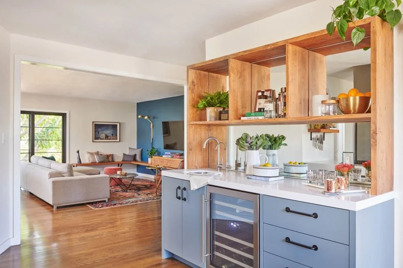 Bar With Blue Cabinets