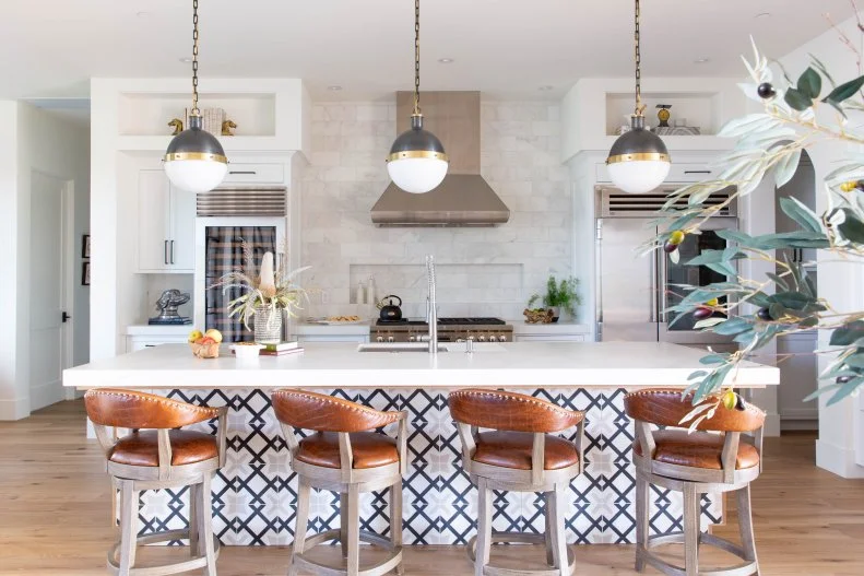 Chef Kitchen With Brown Barstools