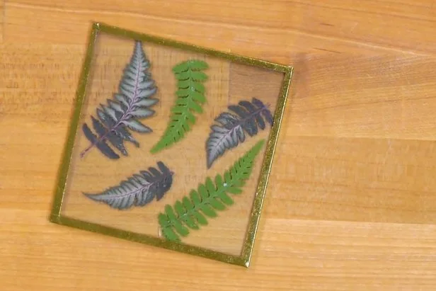 HGTV Handmade’s Crafty Lumberjacks share how to make pressed flower coasters. To make, you will need glass photo frame coasters, decoupage glue, wooden skewers, wax paper, a craft knife and gold foil tape.