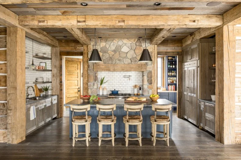 Exposed Wood Beams in Open-Concept Kitchen 