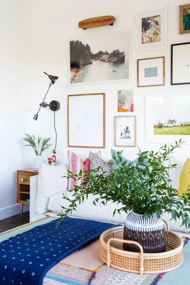 Eclectic Living Room With Cane Tray