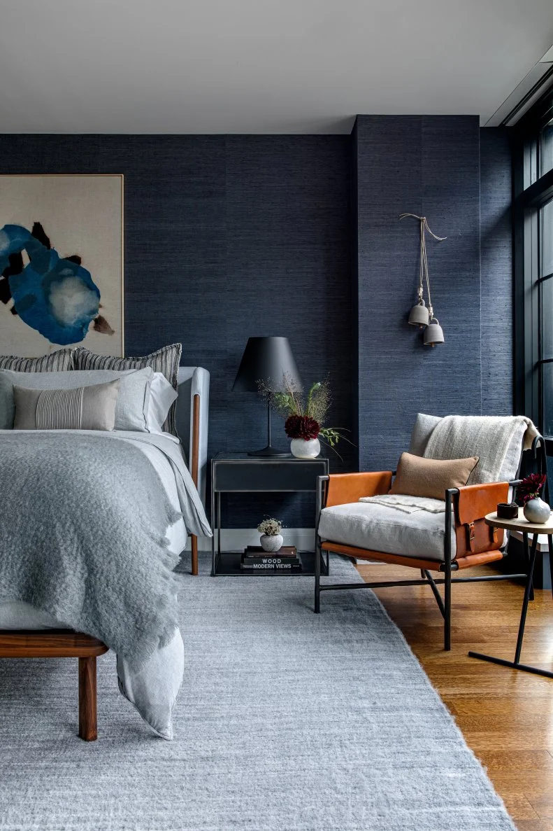 Blue Bedroom With Leather Chair