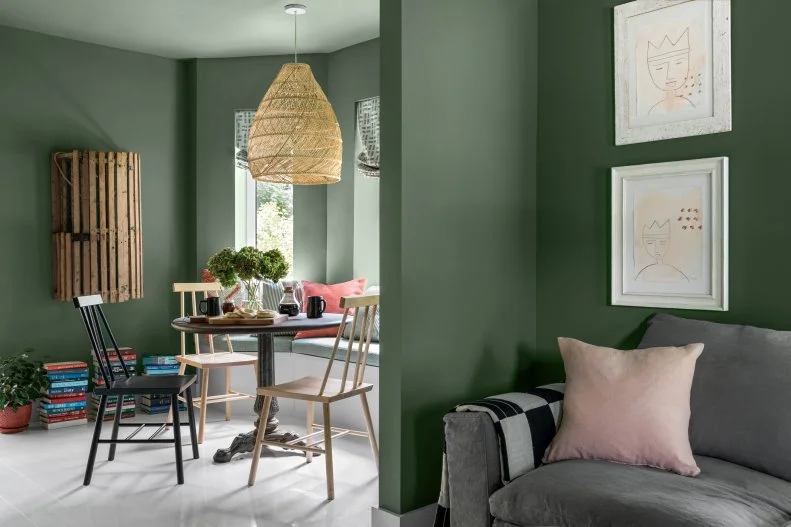 View From Living Room of Coastal-Inspired Breakfast Nook