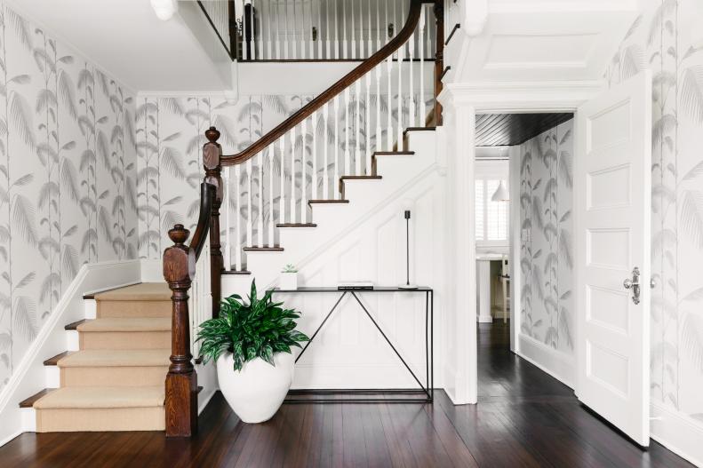 Foyer With Silver Wallpaper