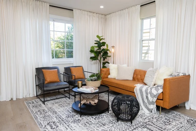 As seen on HGTV's Ty Breaker, the newly renovated living room in the Barham home.