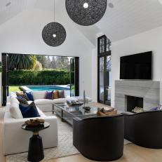 Contemporary Living Room With Pool View