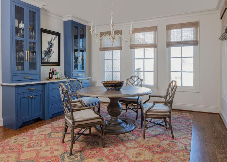 Breakfast Room With Blue Cabinets