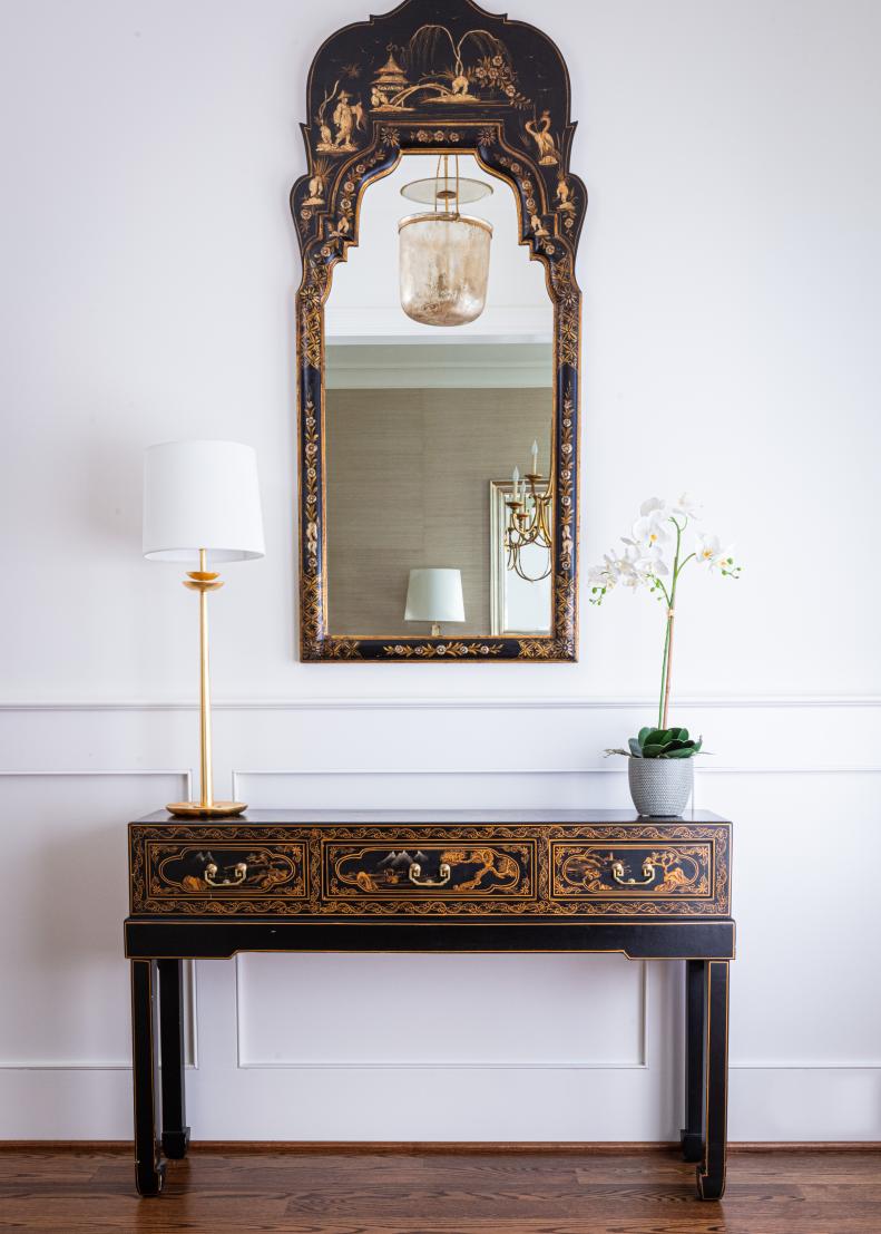 Black Chinoiserie Table and Mirror