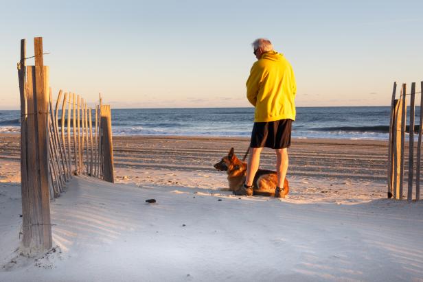 Man and Dog on Outer Banks Beach