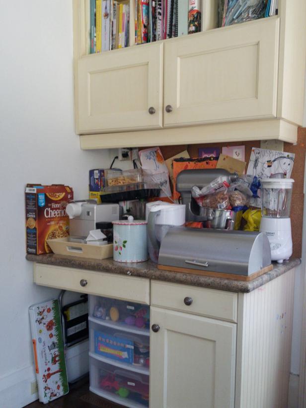 This cabinet is the before version of the coffee corner makeover.