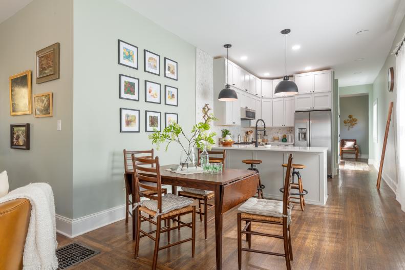 The finished dining area as seen on HGTV’s HGTV’s Good Bones hosted by Mina and Karen.