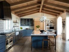 Contemporary Kitchen With Blue Cabinets 