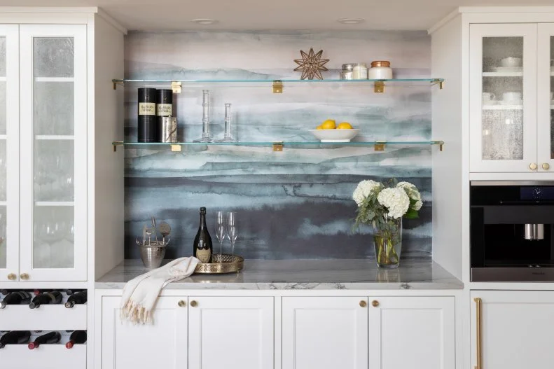 Bar With Watercolor Backsplash