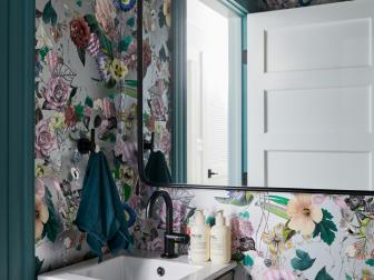 Contemporary Guest Bathroom With Floral Wallpaper
