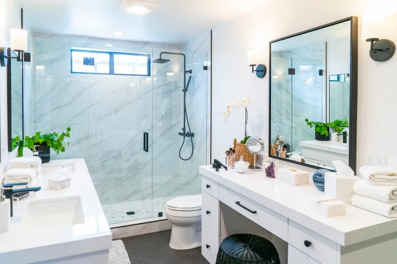 Host Christina Anstead redesigned and decorated the master bathroom for homeowner and friend Cassie Zebisch, as seen on Christina on the Coast.