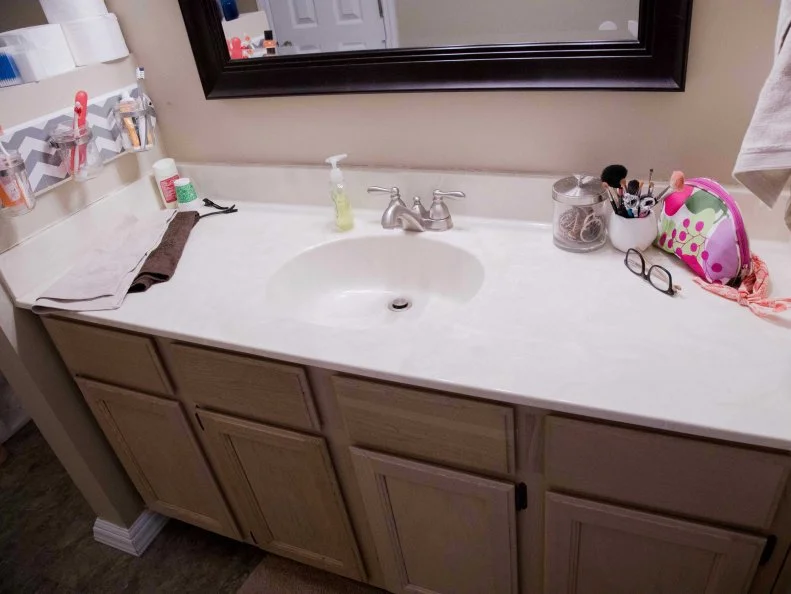 Single vanity before bathroom remodel. 