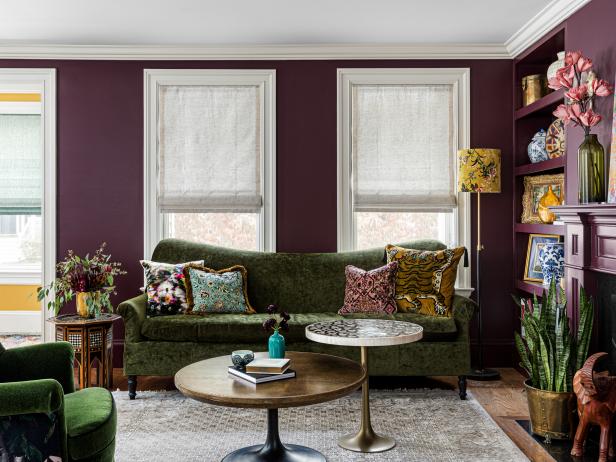 Deep Purple Eclectic Living Room With Vintage Sofa