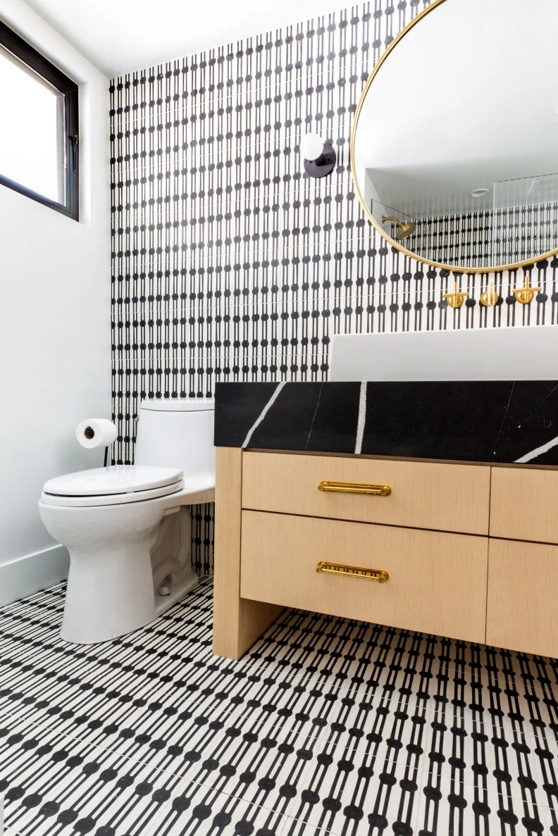 Bathroom With Black and White Tile