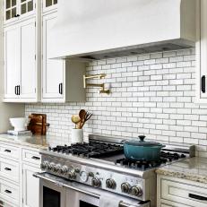 Creamy White Transitional Kitchen with Brick Backsplash