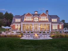 Traditional Waterside Mansion With Pool, Fire Pit, Adirondack Chairs and Wide Lawn 