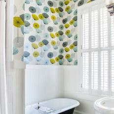 Multicolored Guest Bathroom With Dandelion Wallpaper